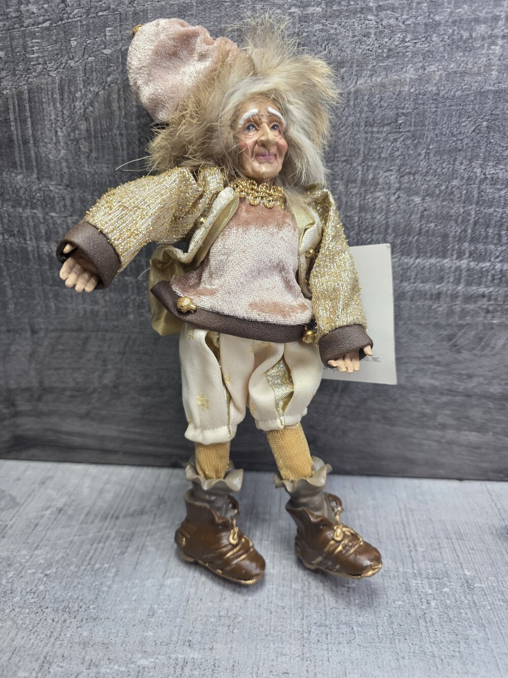 Shelf Sitter Edwardian Elf Pixie Fairy 7" Velvet Pink Gold Beige New b209.3